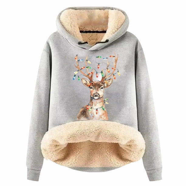 WILLBEST Sudadera de Mujer, Estilo Universitario, Cuello Redondo, Manga Larga, Talla Grande, con Estampado Navideño XXXX-Grande