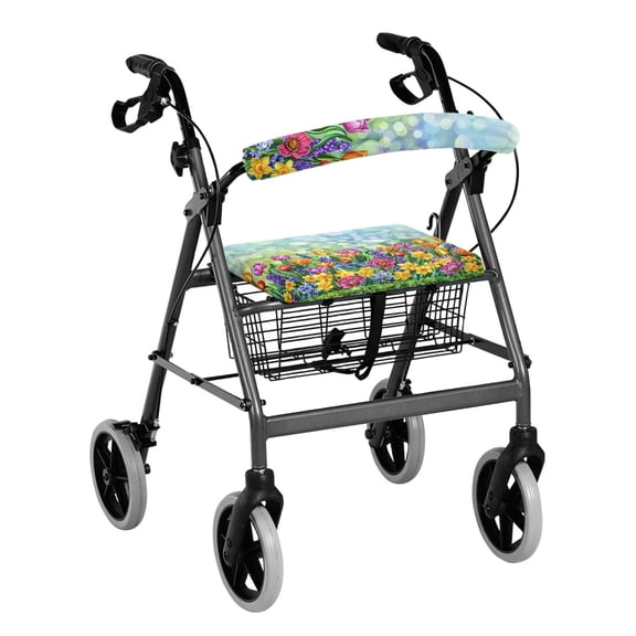 HELLHERO Walker Seat Covers & Seat & Back Covers with Washable Removable Breathable Stain Proof Springtime Floral Bouquet Theme