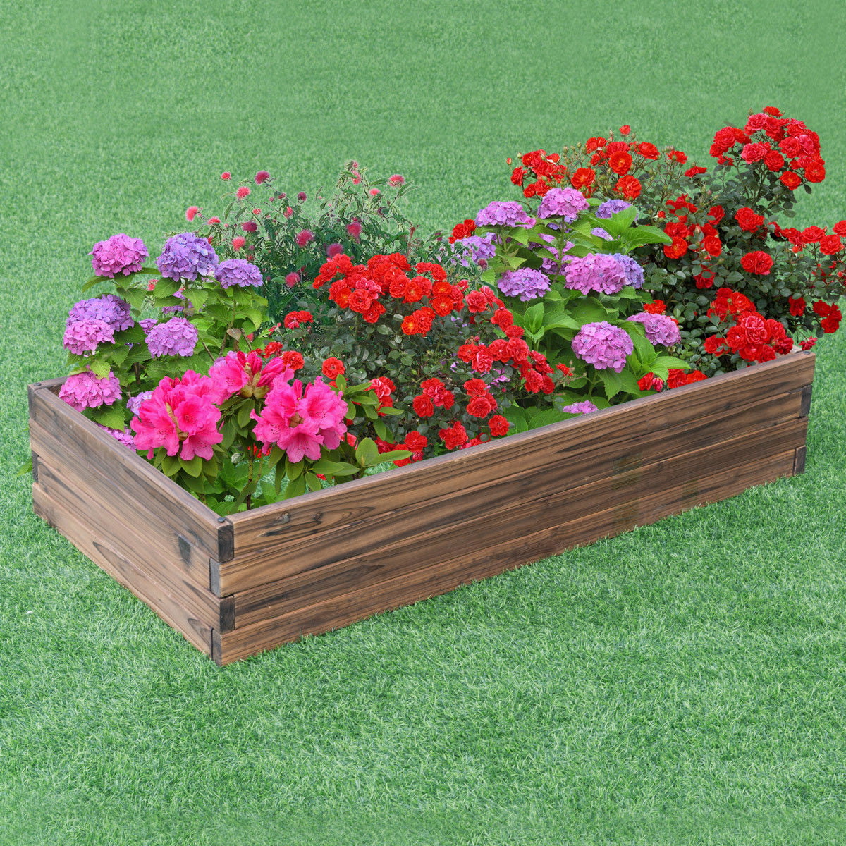 gymax wooden raised garden bed kit - elevated planter box for growing