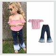thumbnail image 3 of Toddler Baby Girl Clothes Off Shoulder Tube Top Shirt Bell Bottom Flare Pants Infant Girl Summer Outfits Clothes 3-7T, 3 of 6