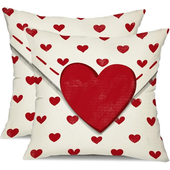 Valentine''s Day Pillow Covers 16x16 Inch Set of 2 Big Red Hearts Small Red Hearts Decor Throw Pillow Covers Valentine''s Day Cushion Case Decoration for Sofa Couch 53C