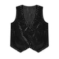 thumbnail image 3 of YiZYiF Boys Sparkle Sequins Hip Hop Jazz Dance Vest Top Shiny V Neck Button Down Waistcoat Performance Costume Black 8, 3 of 5