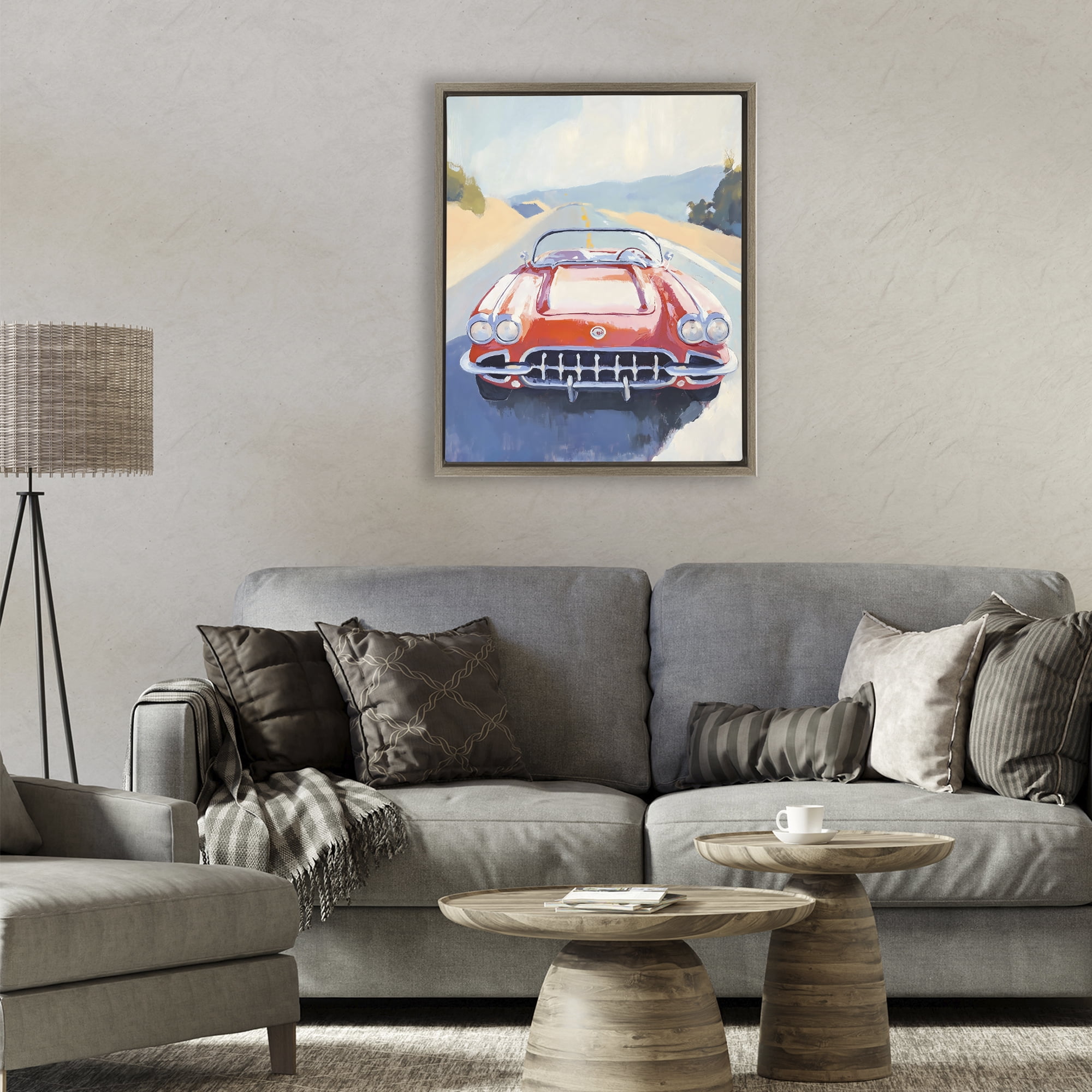 Stupell Industries Red Sports Car on Journey Brown Framed Floater Canvas Wall Art, design by The Prints Vibe