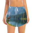 thumbnail image 3 of Uemuo Majestic Deer Mountain Lake Pattern Women's Athletic Shorts High Waisted Running Shorts with Liner Pockets Gym Elastic Workout Shorts-X-Large, 3 of 9