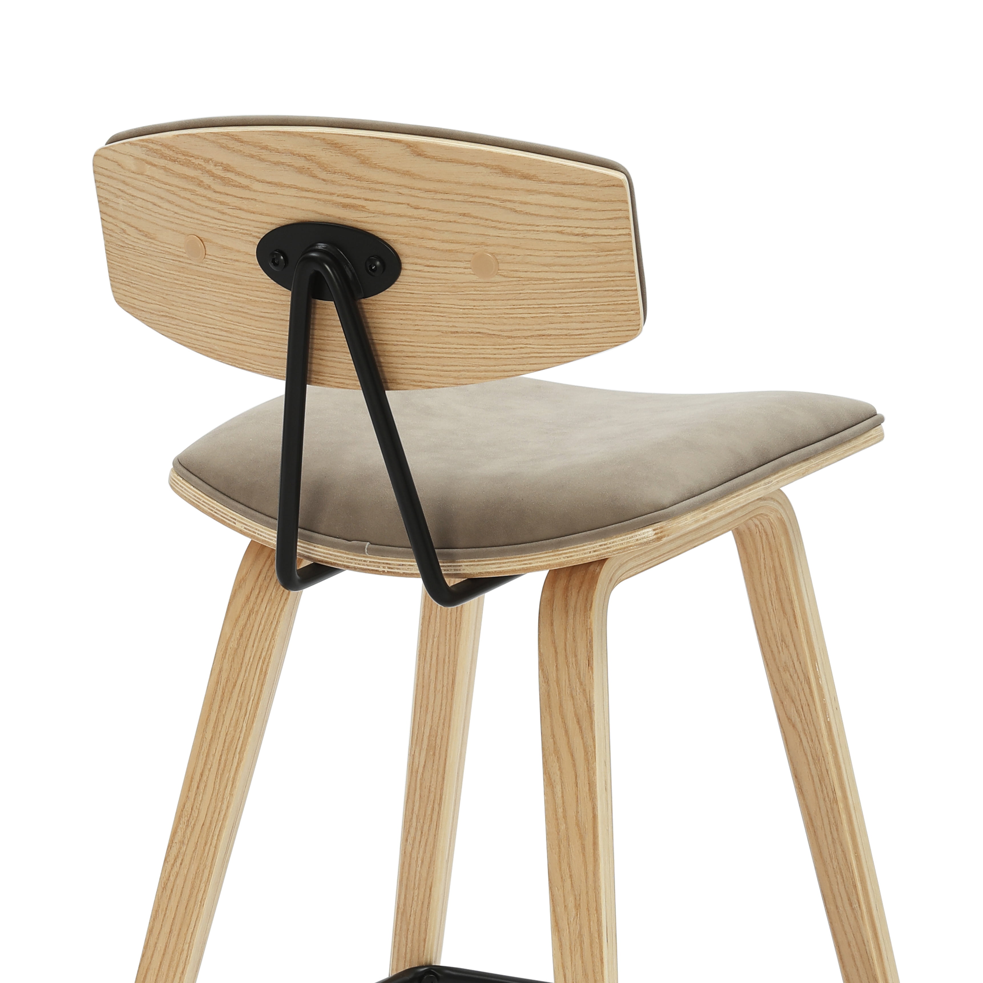 Fox 36 in. H Counter Height Vintage Taupe Curved Back Wood Bar Stool with Faux Leather Seat