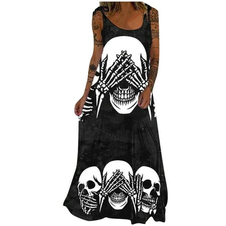 

Formal Dresses for Women Black Dress Women Fashion Casual Sleeveless U-Neck Printed Bandage Floor-Length Dress Summer Savings Clearance 2022 Dress Pants Women Midi Dresses for Women Black 2XL