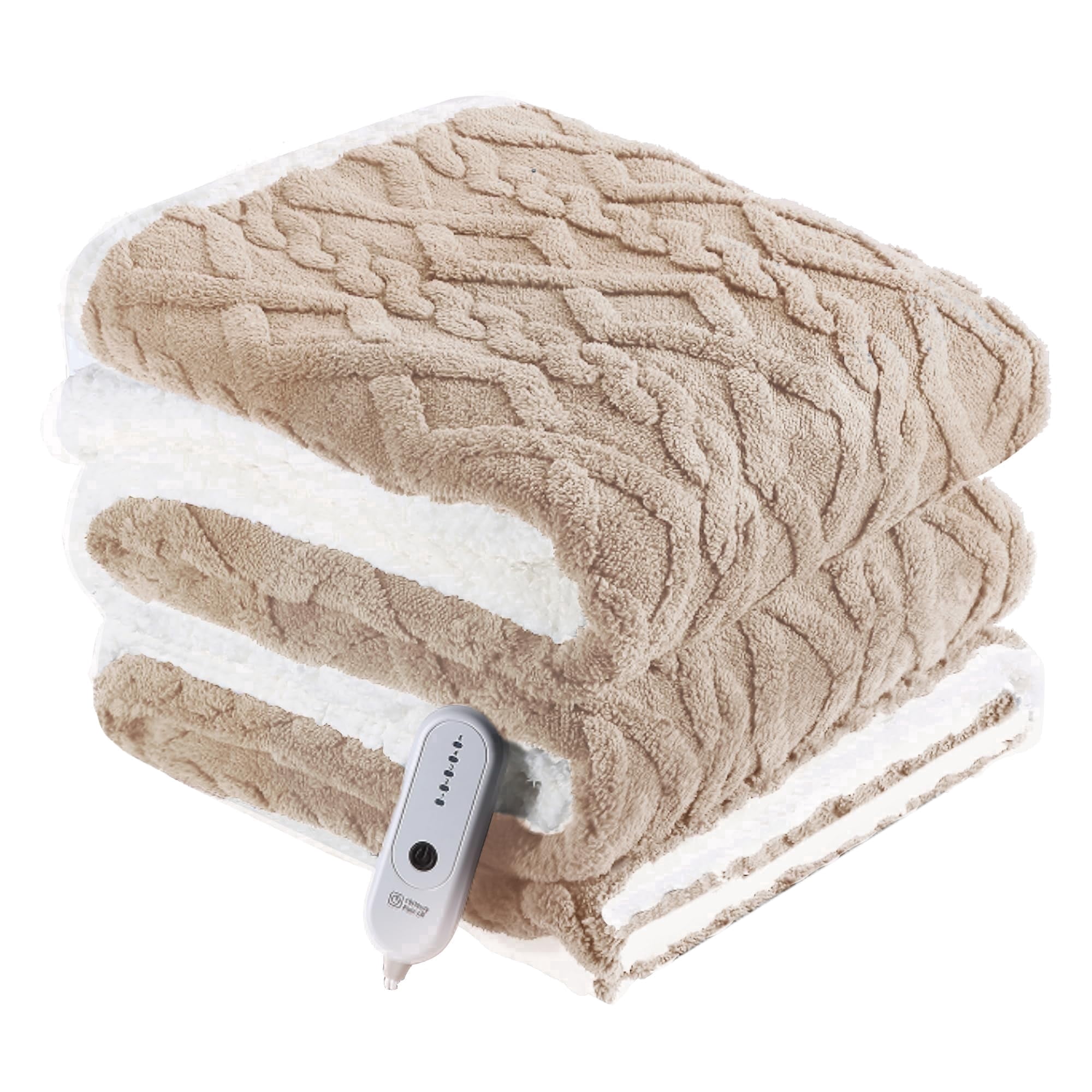 TRUSTWARMTH Heating Blanket Twin Size - 62"x84" Electric Blanket with 10 Hours Auto off & 5 Heating Levels, Ultra Soft Jacquard Shaggy Sherpa, Machine Washable, Beige