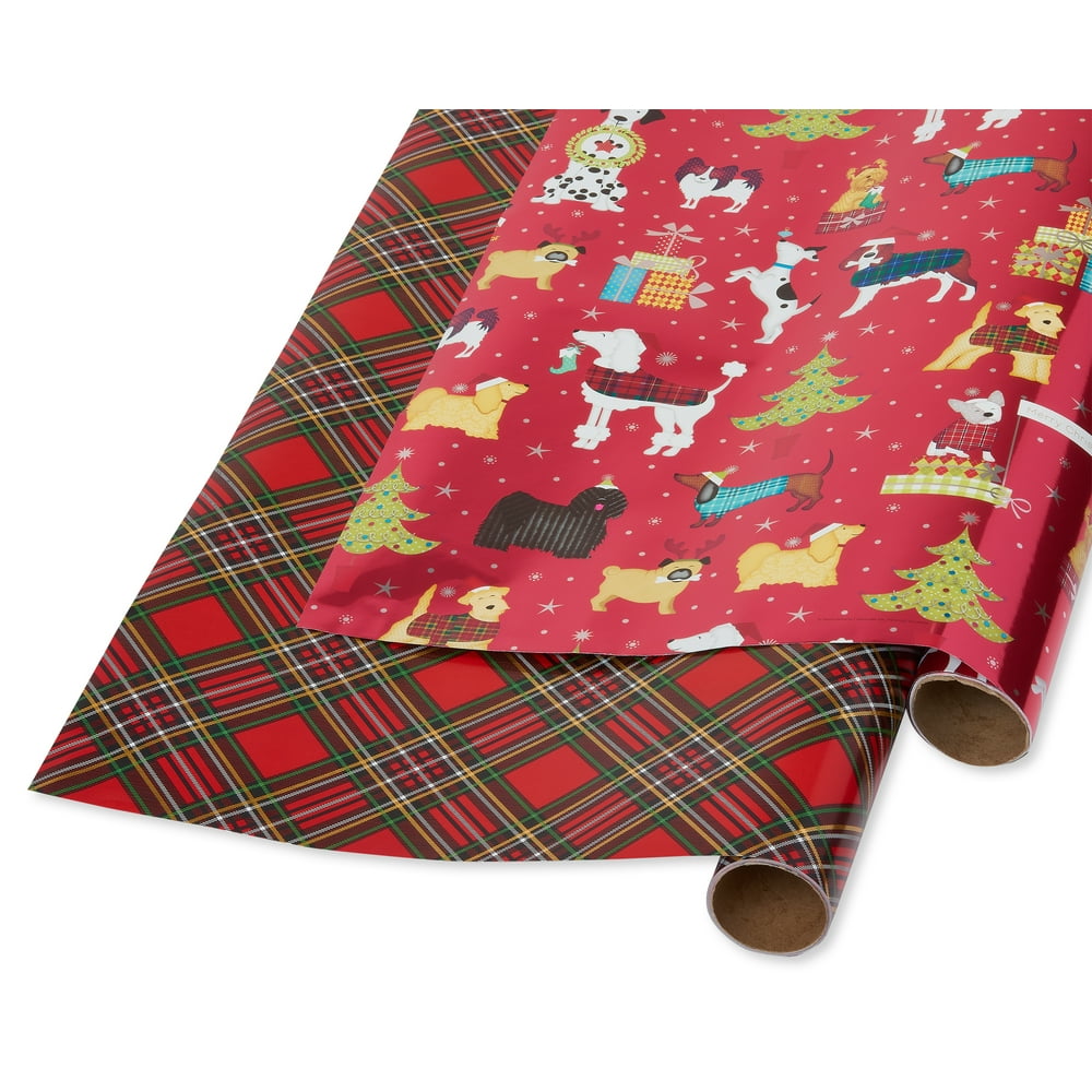 Papyrus Christmas Wrapping Paper, Holiday Chic and Santa's Best Friends Dog Print, 2Roll, 30 in