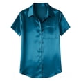 thumbnail image 6 of AKOEE Satin Button Down Shirts Womens Plus Size Short Sleeve Dressy Casual Collared Blouses Tops with Pocket (2XL, Blue), 6 of 7