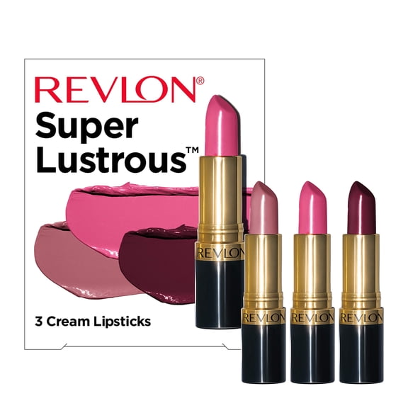 Revlon Super Lustrous High Impact & Moisturizing Cream Finish Lipstick Gift Set, On The Mauve, Pink Promise, Black Cherry, Pack of 3