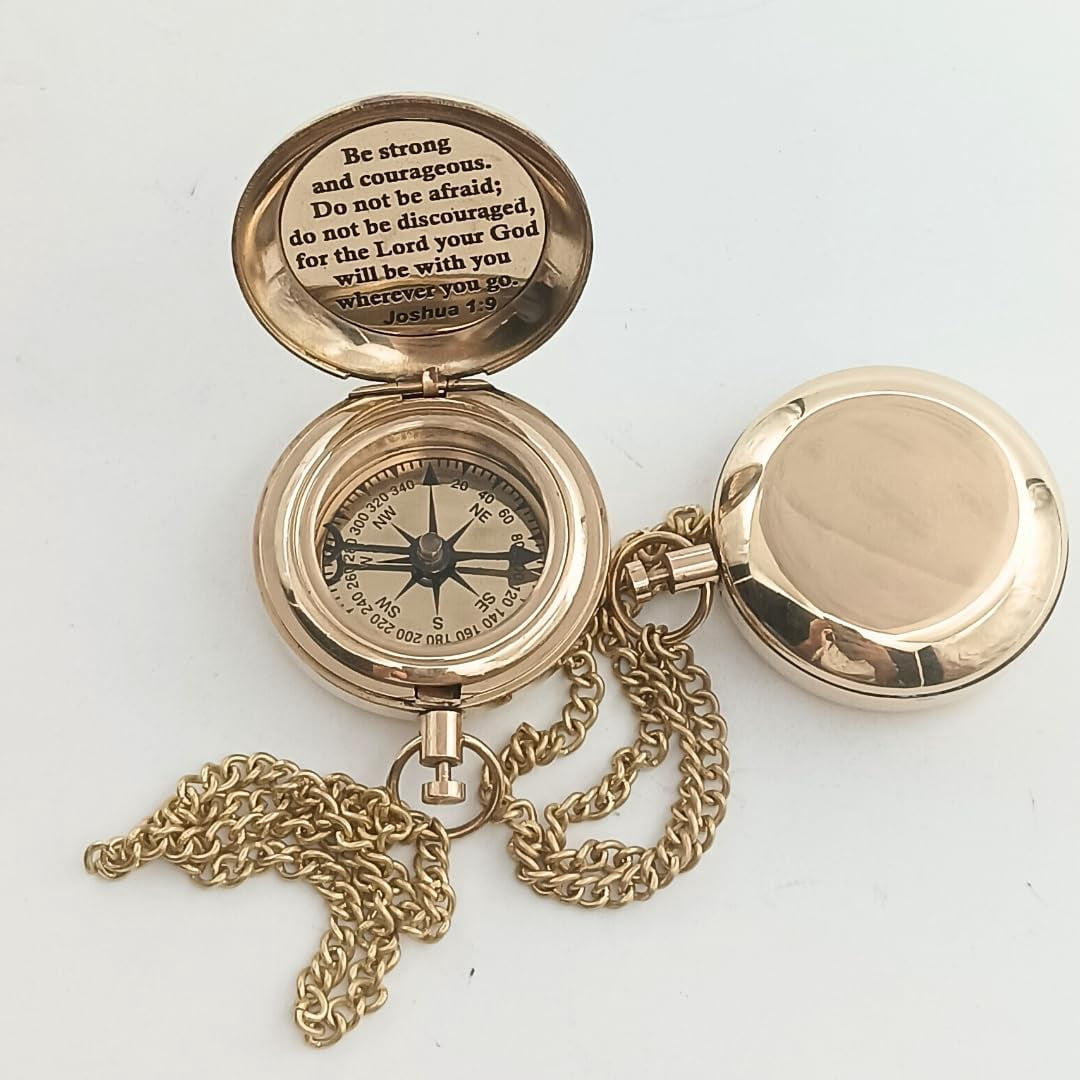 Joshua 1:9 Engraved Brass Compass- Push Open - Communion, Confirmation Baptism Gifts 1st Communion Gifts for Boys