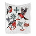 thumbnail image 1 of Rowan Soft Flannel Fleece Throw Blanket, Christmas Pattern of Bullfinch Birds Snowflakes Rowan in Watercolor Style, Cozy Plush for Indoor and Outdoor Use, 70" x 90", Scarlet Grey Black, by Ambesonne, 1 of 6