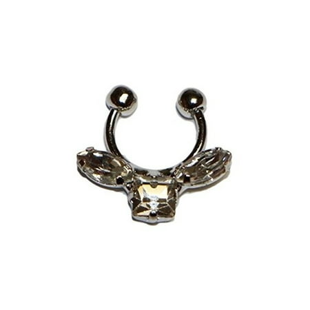 - Jewels Fashion Surgical Steel 2 Oval Clear Stones & a Round Stone in a Row Non-pierced Nose Ring (Silver)