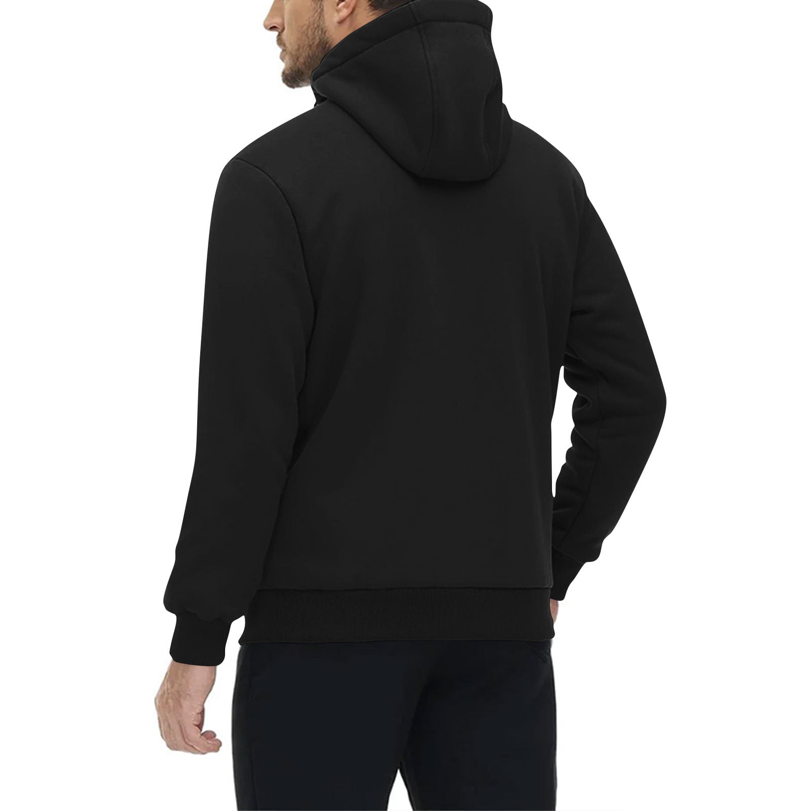 GuangCheng Mens Sherpa Lined Hoodies,Full Zip,Hooded Sweatshirts,with Plush Fleece Interior,Black,3XL