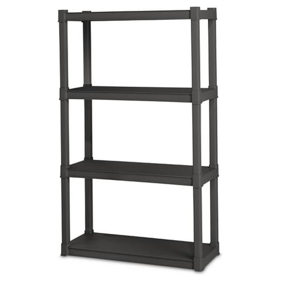 4 Shelf Unit, Heavy Duty and Easy to Assemble Plastic Storage Unit, Organize Bins in the Garage, Basement, Attic, Mudroom, Gray, 1-Pack