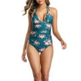 thumbnail image 2 of Wyzesi Ladies Conservative Swimsuit Color Printed Chic Swimwear Ruffled Swimwears Green L, 2 of 3