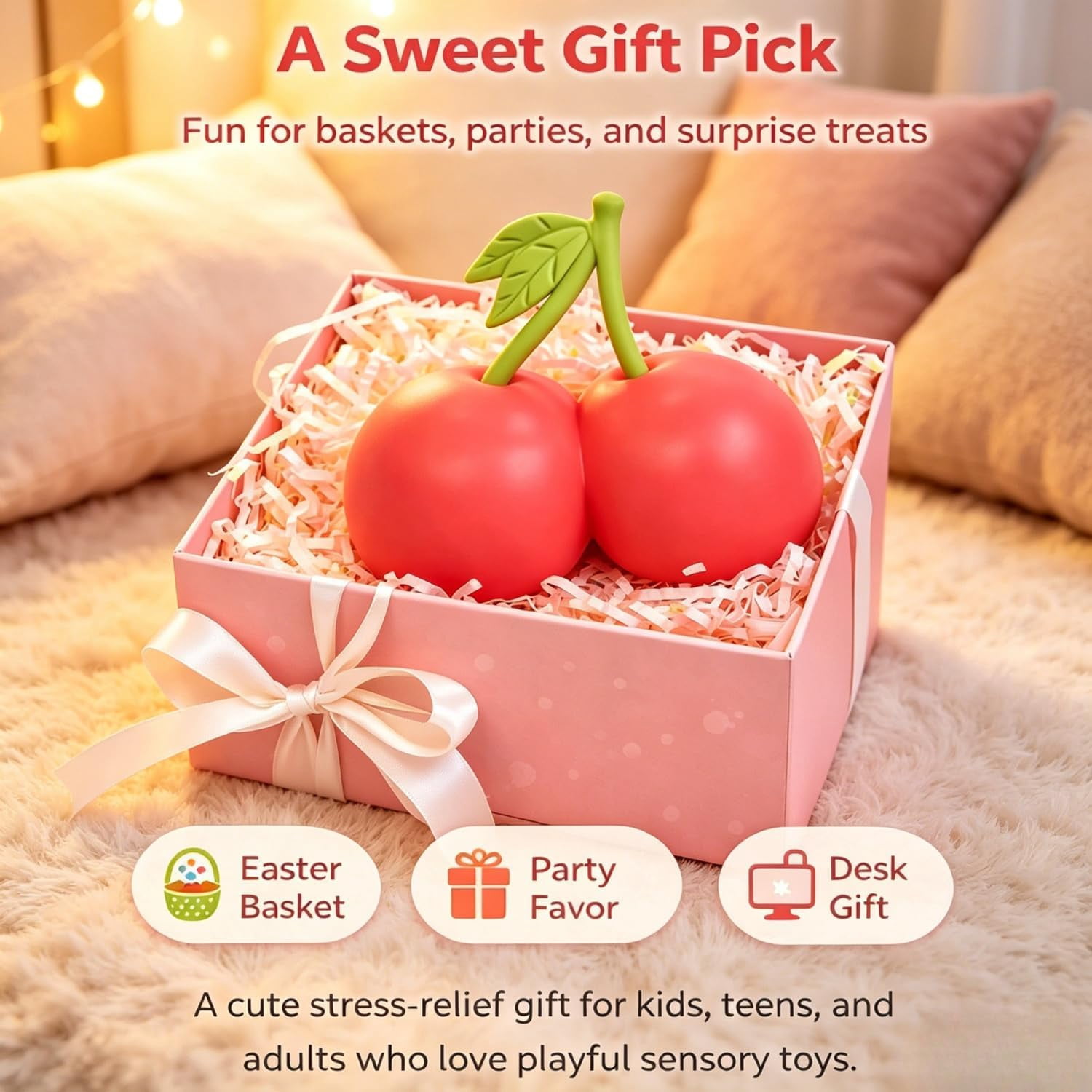 8in Giant Cherry Squishy, Jumbo Big Cute Realistic Cherry Stress Ball Soft Squishys Slow Rising Stress Ball for Anxiety Stress Party Favors (Giant Cherry)