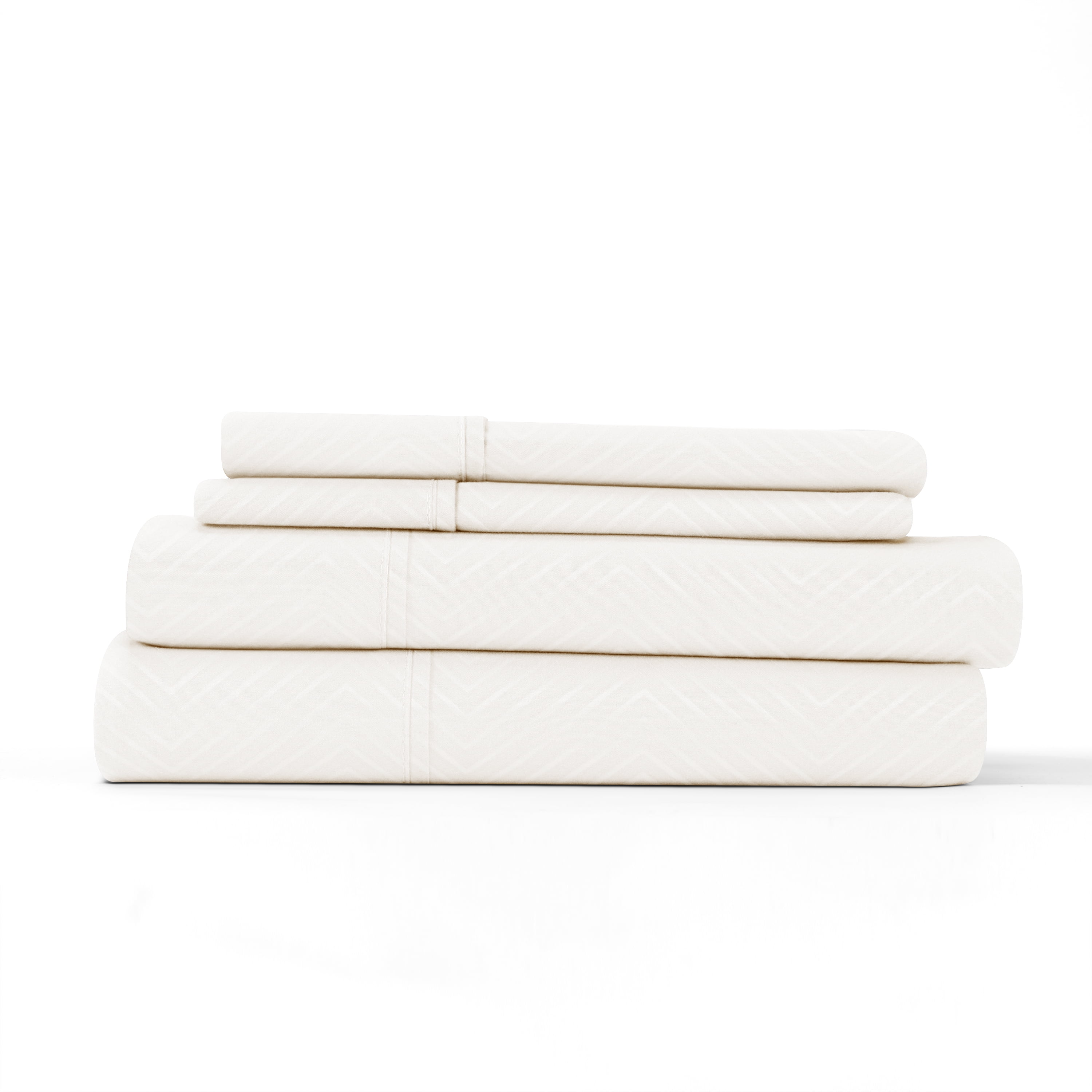 Noble Linens 4 Piece Ivory Chevron Embossed Bed Sheet Set, CalKing