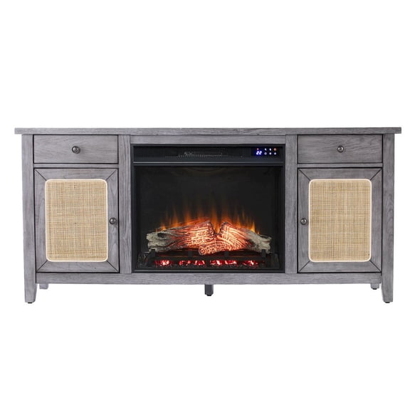 SEI Furniture Edderton Wood and Metal Fireplace Media Console in Gray