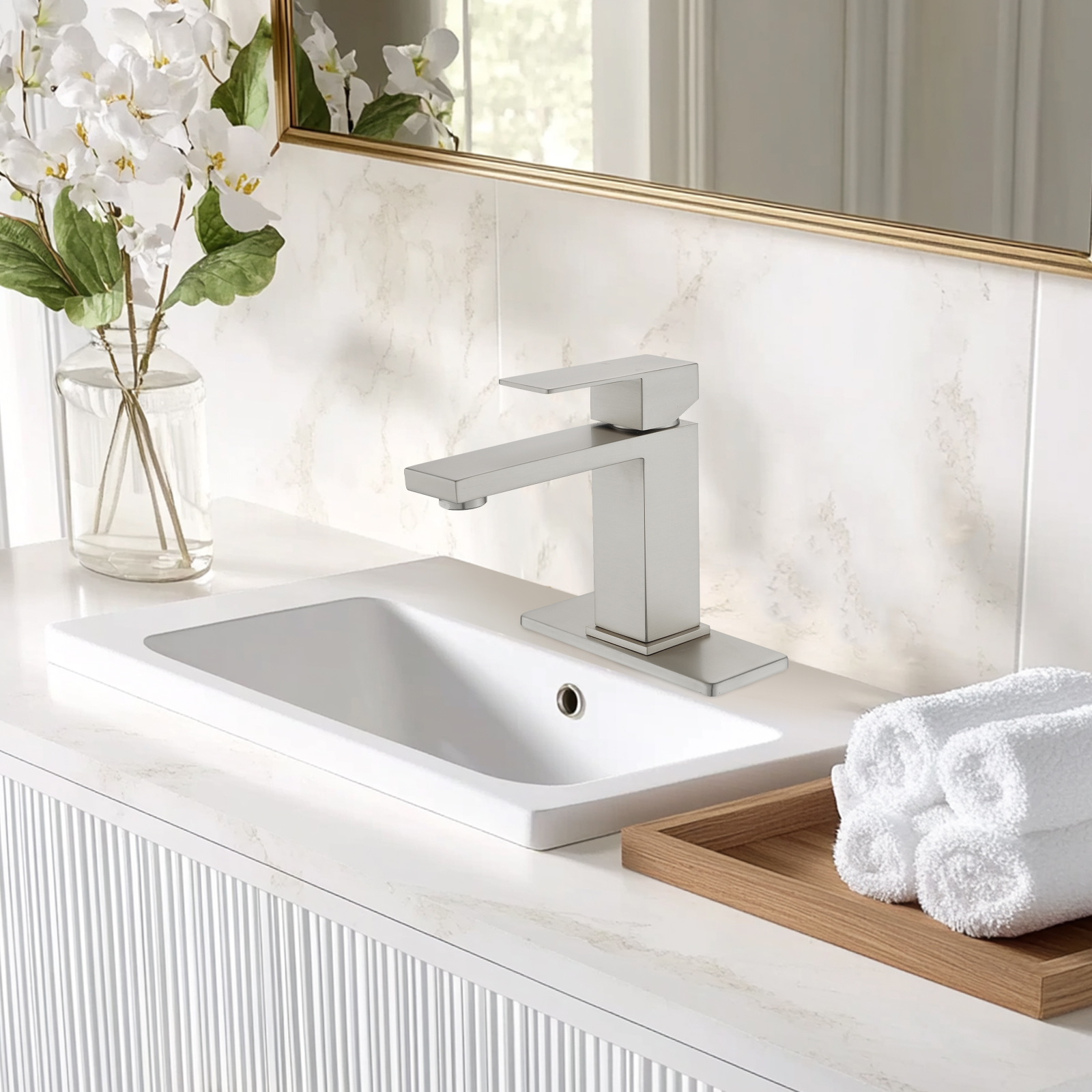 Cobbe Single-Handle Bathroom Sink Faucet for Vanity Single-Hole Installation Basin Faucet with Pop-Up Drain Brushed Nickel