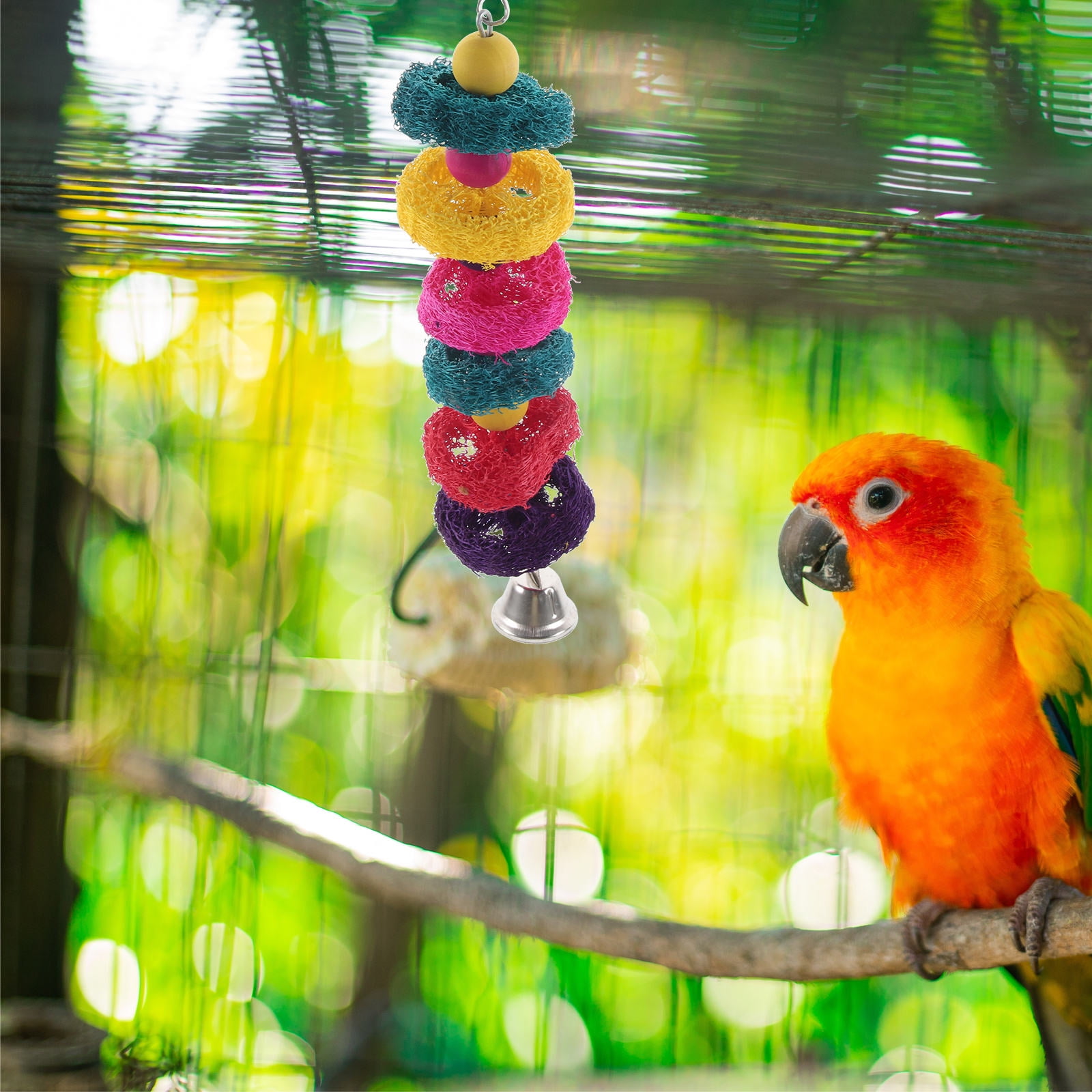 SOPOTUTU Bird Parrot Hanging Chew Toy, Lightweight Wooden Cage Accessory for Parakeets, Cockatiels, Conures