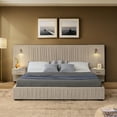 thumbnail image 5 of Newest Queen Size Platform Bed with Storage Drawers & Soft Chenille Fabric, Low Profile Floor Bed for Master/Guest Rooms, Thick Headboard, No Box Spring,Beige, 5 of 17