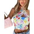 thumbnail image 4 of Women Sexy Criss Cross Halter Neck Tops Cut Out Wrap Strappy Tie Crop Cami, 4 of 9