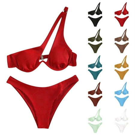 LEEYNEER Womens Bikini Swimsuits Sets Thong Bikini Sets Cross Sling High Waist Shorts Costume 3-piece Split Swimwear Bikini Sets for Women Army Green L