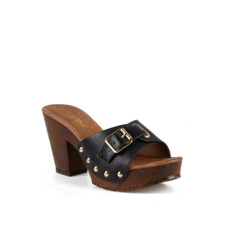 Anywear Lightweight Clogs - Nature Breeze Light Weight Women's Wooden Effect Clog Sandals in Black