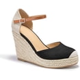 thumbnail image 3 of YAZI Womens Summer Espadrille Heel Platform Wedge Sandals Ankle Buckle Strap Closed Toe Shoes, 3 of 14