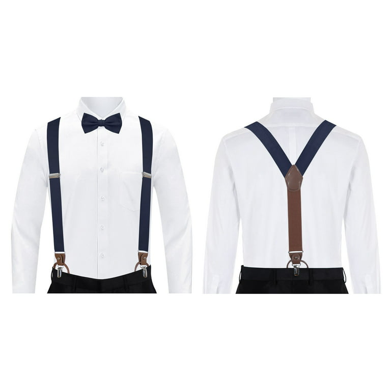 Jacob Alexander Men's Solid Fabric Suspenders Braces Convertible Leather  Ends and Clips Y-Back - Navy Blue