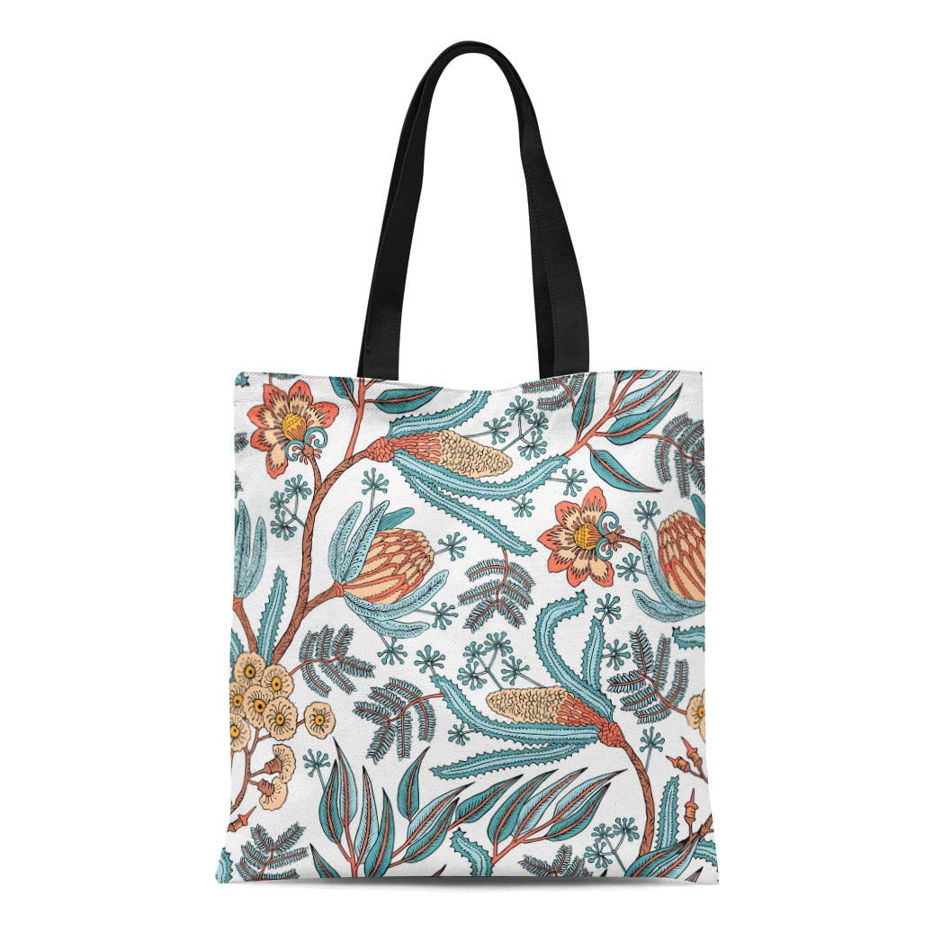 POGLIP Canvas Tote Bag Batik Fantasy Flowers Natural Floral Curl ...