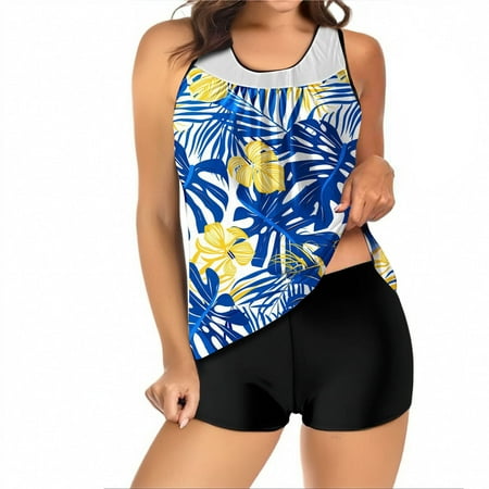 Lroveb Tankini Swimsuits for Women Bathing Suits Two Piece Graphic Swim Tank Top With Boyshorts Ladies Swimwear Push Up Swimwear