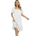 thumbnail image 7 of Nightgowns for Women Sexy Square Neck Sleepshirts Short Sleeve Sleepwear Lace Trim Night Gowns Soft Short Lace Panel Nightdress Pajama Shirts,White S-2XL, 7 of 7
