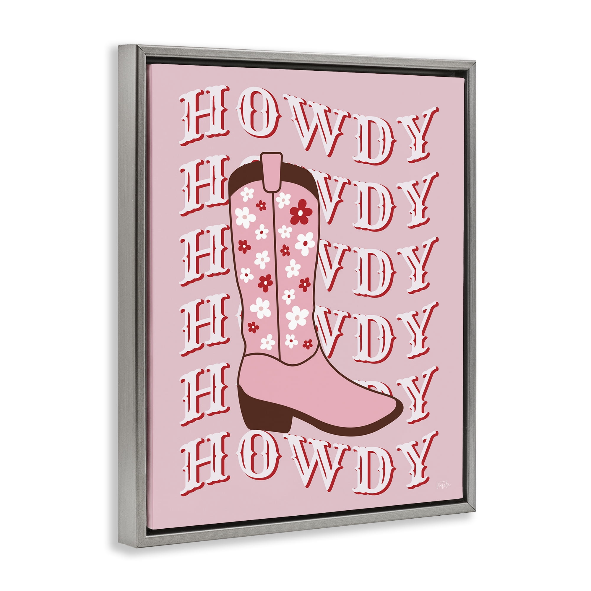 Stupell Industries Howdy Pastel Cowgirl Boot Fashion Painting Gray Floater Framed Canvas Art Print Wall Art, 25 x 31