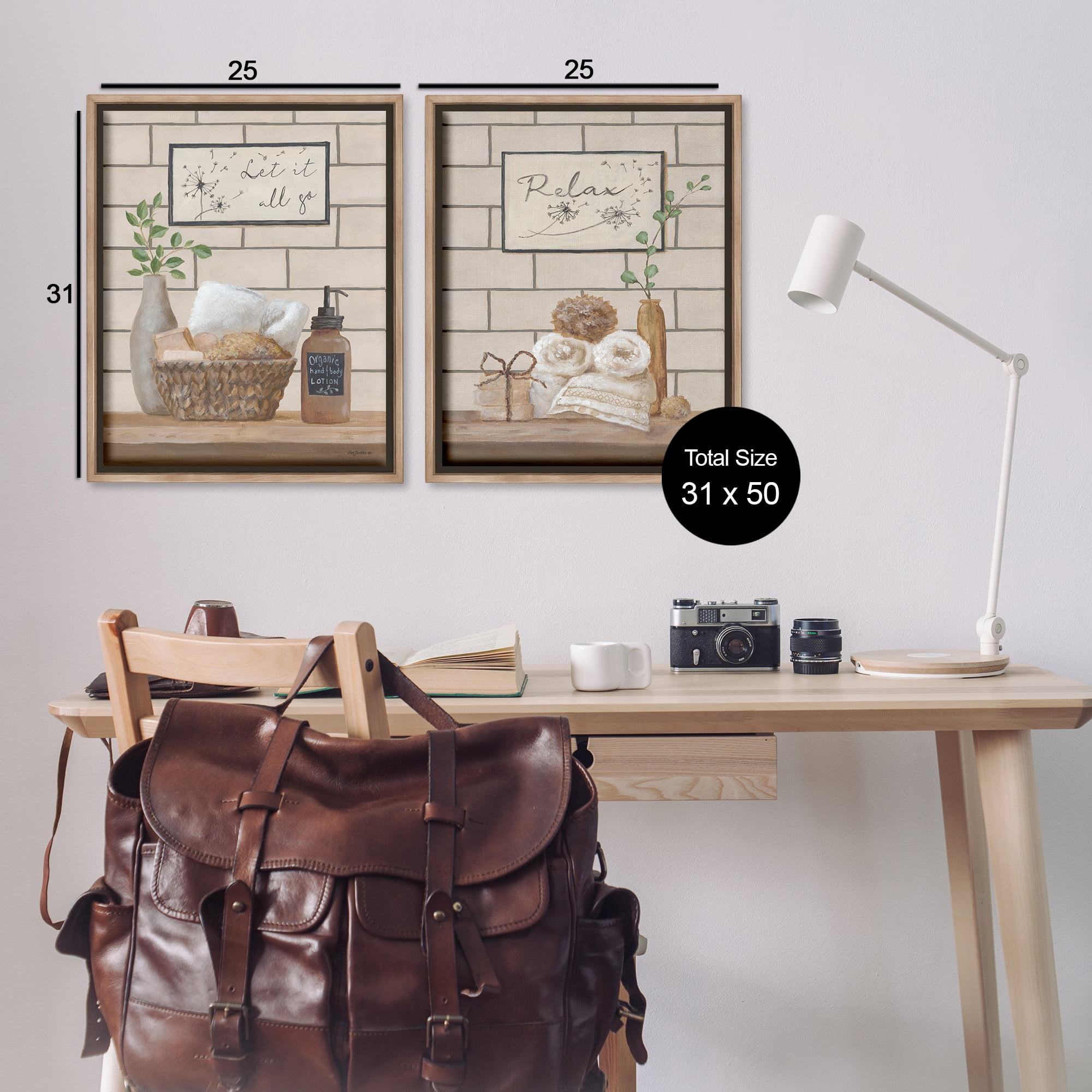 Stupell Industries Go Relax Traditional Bathroom Bath & Laundry Painting Brown Floater Framed Canvas Art Print Wall Art, 31 x 25, Set of 2