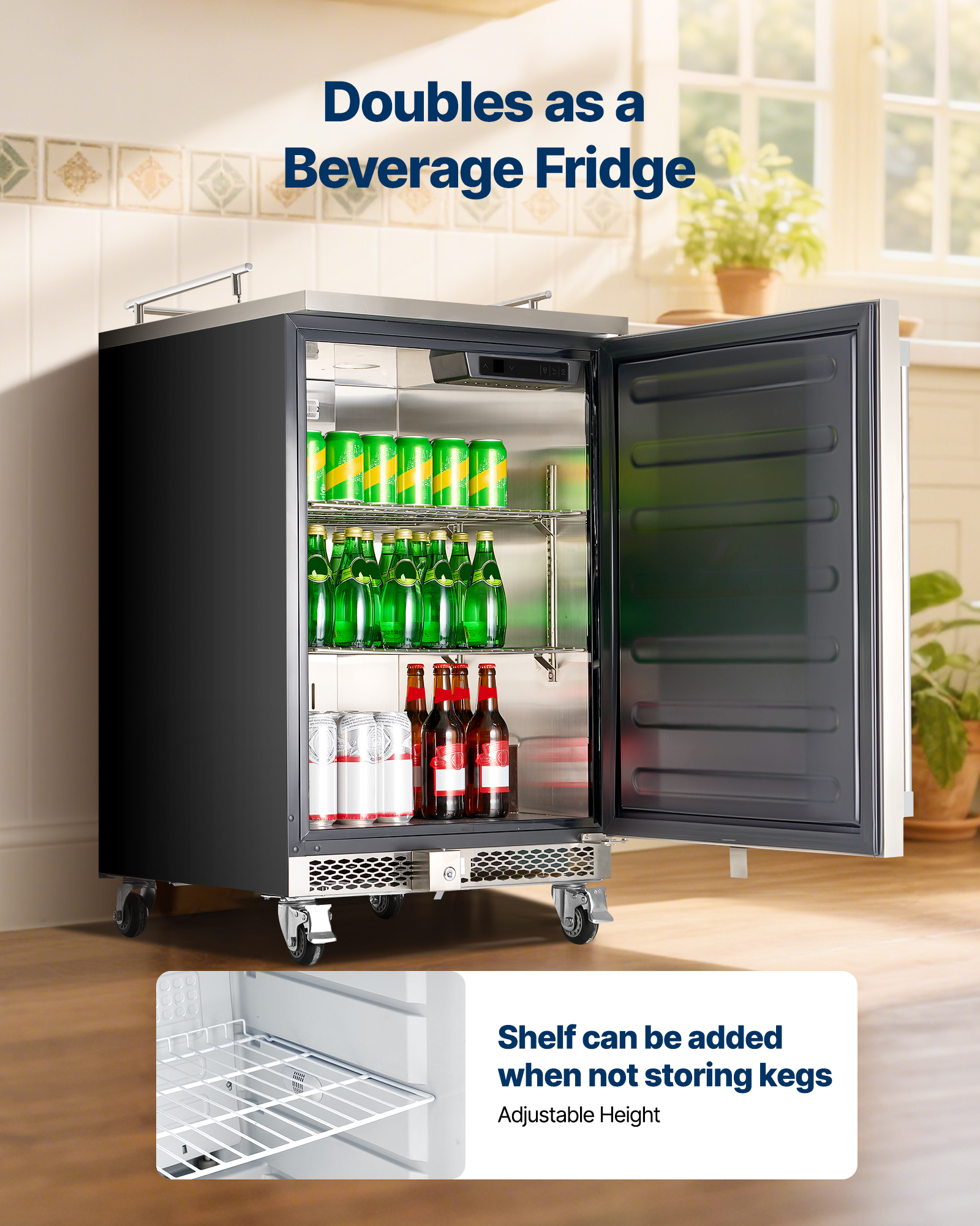 VEVOR Beer Kegerator, Triple Tap Commercial Draft Beer Dispenser for D system, Full Size Keg Refrigerator with 5lbs CO2 Tank, Hold 3 Sixth / 2 Slim / 3 Ball lock keg, 160L