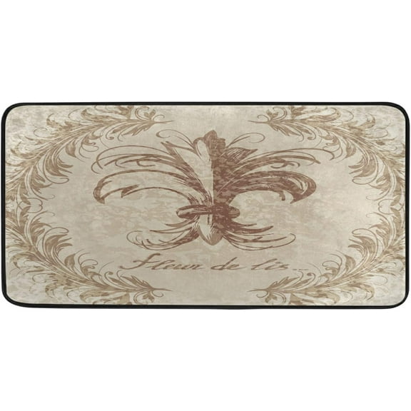 Mardi Gras Kitchen Rug Vintage Fleur De Lis Floral Anti-Fatigue Washable Cushioned Standing Kitchen Mat Runner Floor Comfort Mat Non Slip Area Rug for Kitchen Bathroom Laundry Room 30" X 18"
