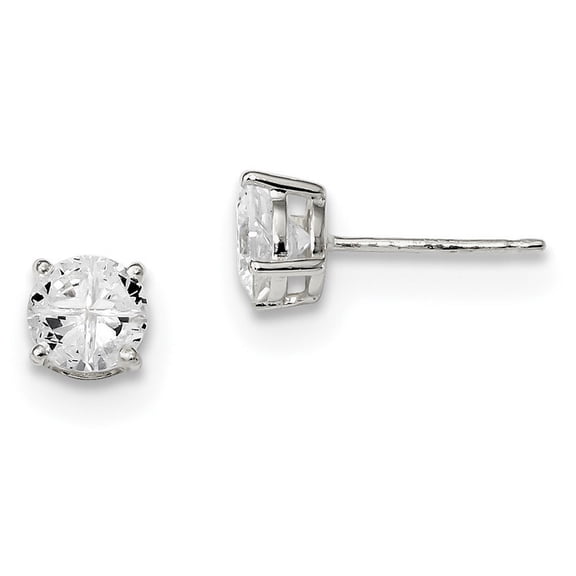 Sterling Silver 6mm Round Basket Set Cubic Zirconia Stud Earrings - Measures 6x6mm Wide
