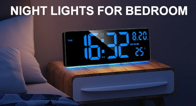 XREXS Digital Wall Clock Large Display, 16.5" LED Wall Clock with 6 Color Changes Night Lights, Auto DST, Count Up/Down Timer Clock with Remote Control for Living Room Bedroom Office Wall Decor