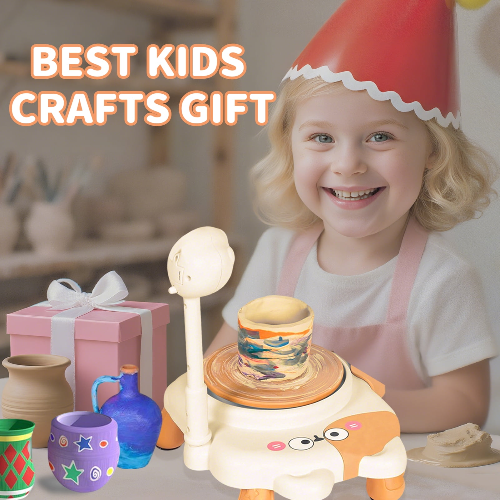Sunforu Pottery Wheel for Kids, Art and Crafts for Beginner, STEM Painting and Clay Kits Gift for Girl Boy, Birthday Toy