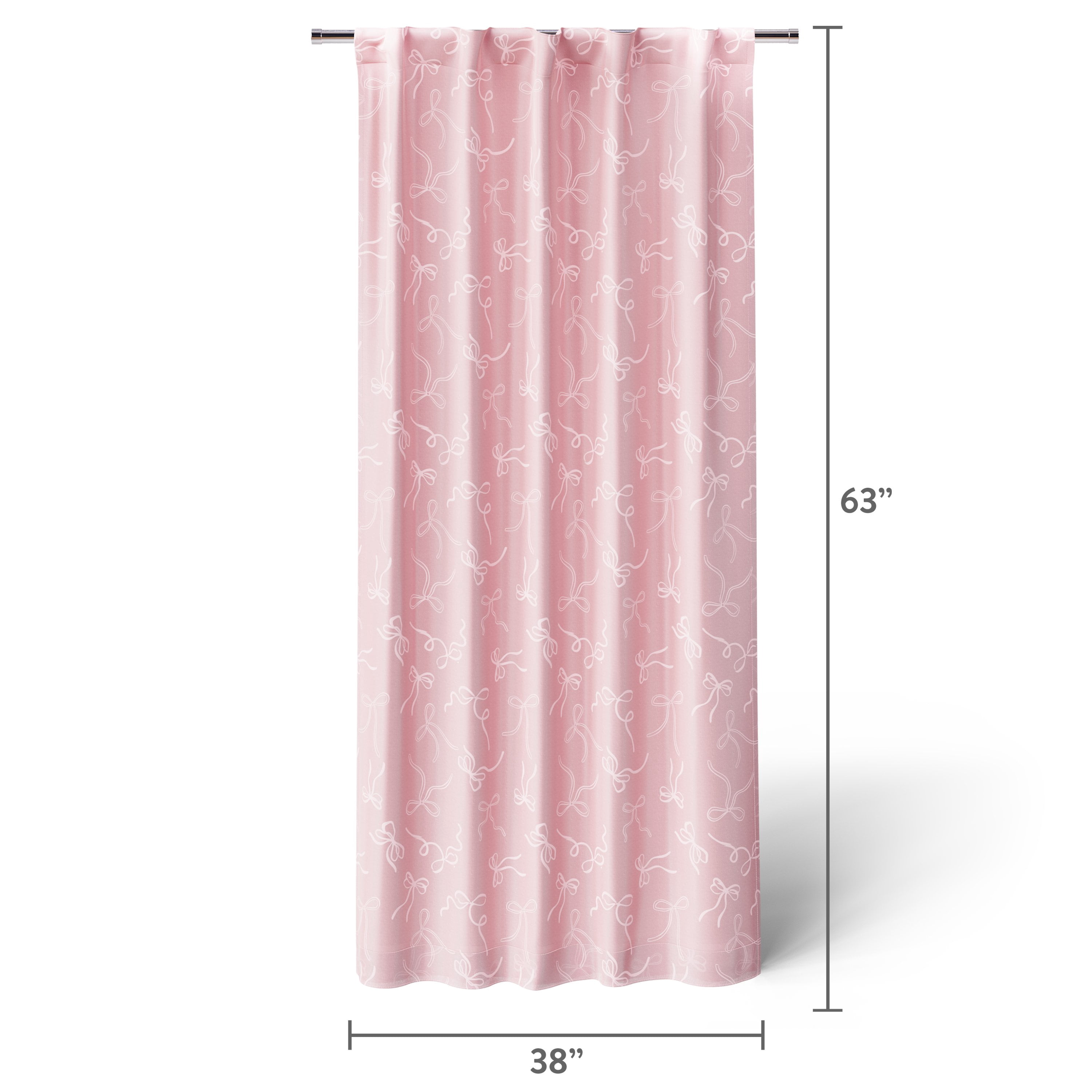 Mainstays Kids Pink Ribbons Sheer Overlay Blackout Rod Pocket with Back Tabs Single Curtain Panel, 38" W x 63" L