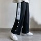 thumbnail image 2 of Pantalones de pierna ancha Botón lateral Bloque de color Patrón de dibujos animados Pierna Pantalones rectos para deportes Primavera Otoño Negro XL, 2 of 8