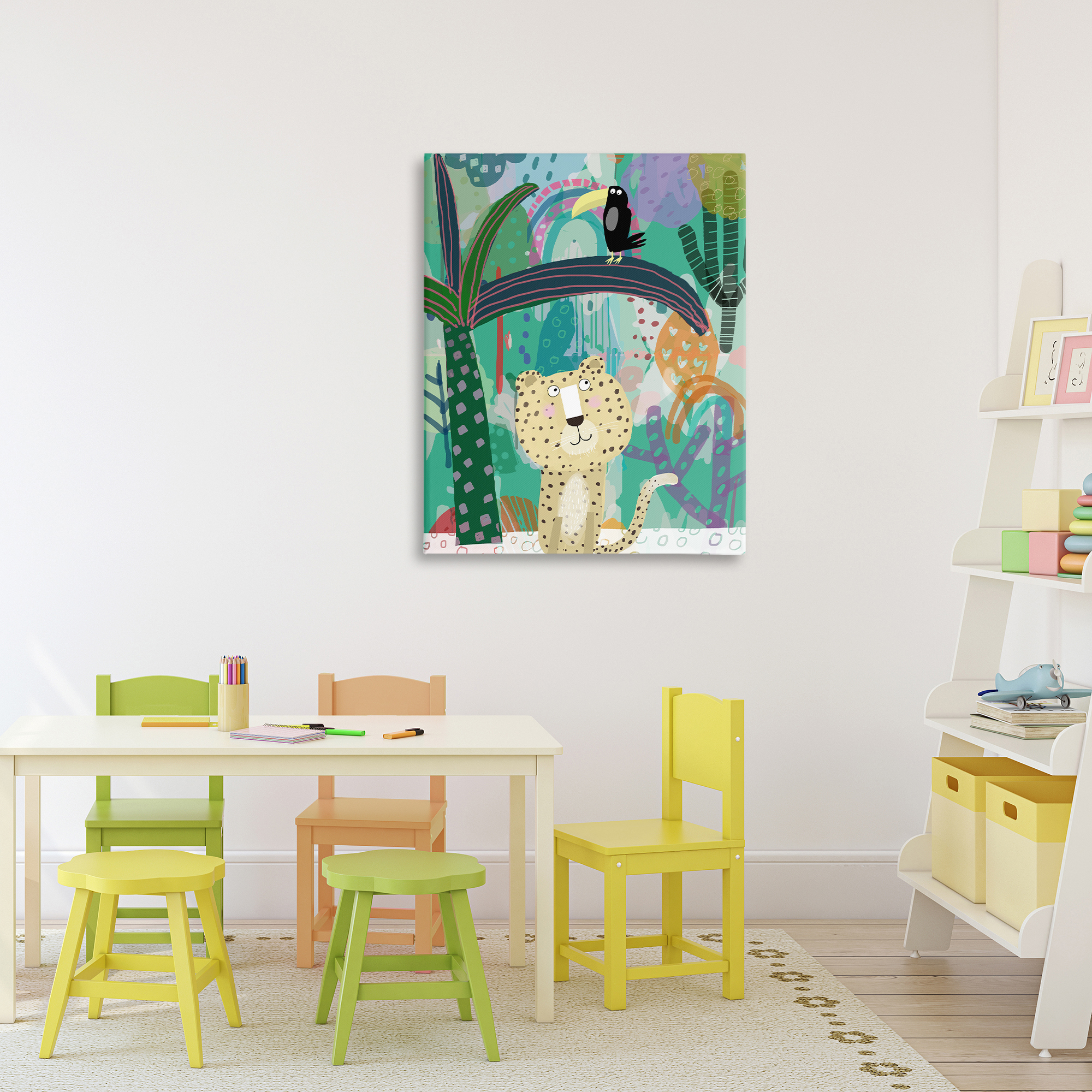 Jungle Cheetah & Toucan Canvas Wall Art, design by Carla Daly