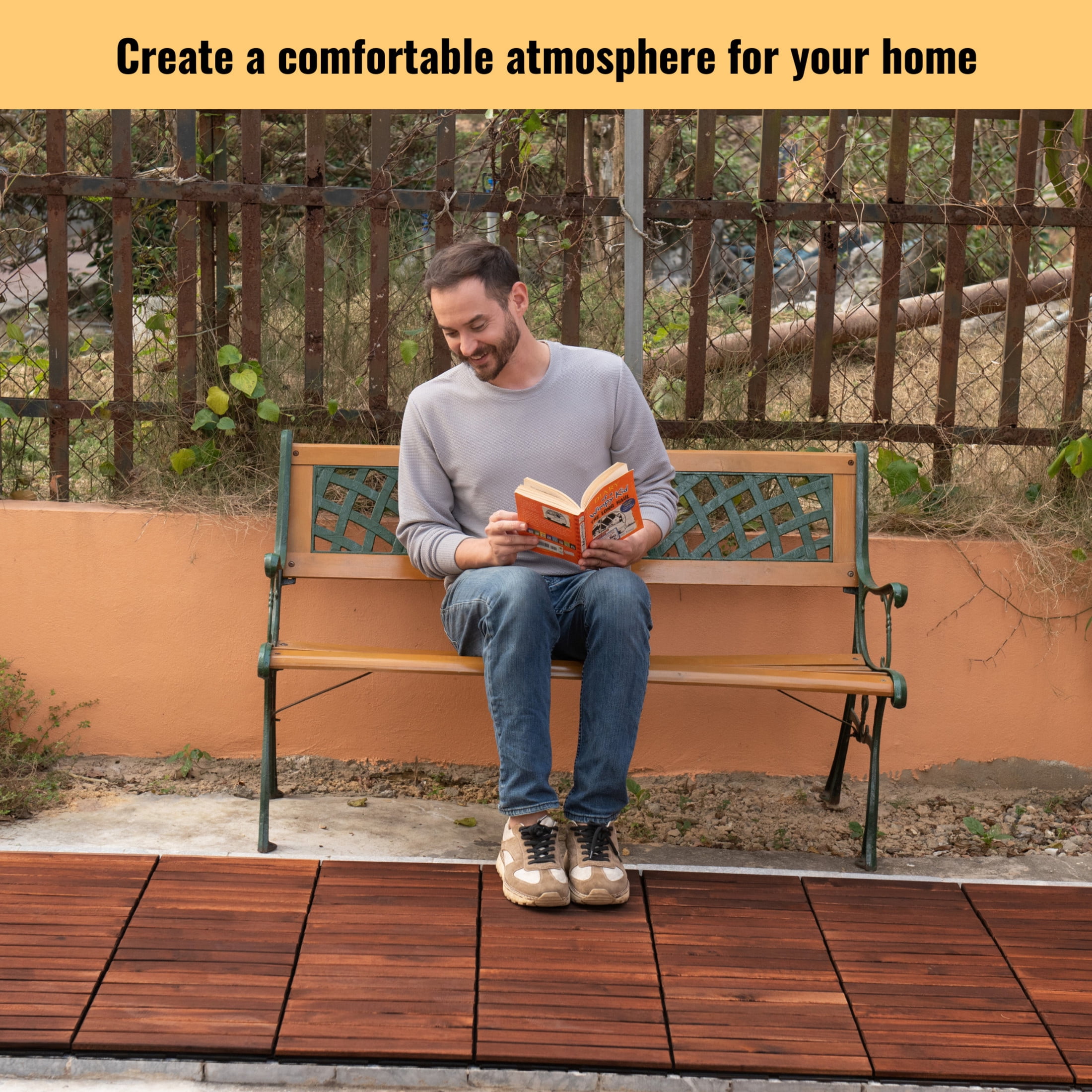 Noble House 12" Striped Acacia Wood Interlocking Square Deck Tiles, Weather Resistant Outdoor Flooring, Brown, 20 PCS