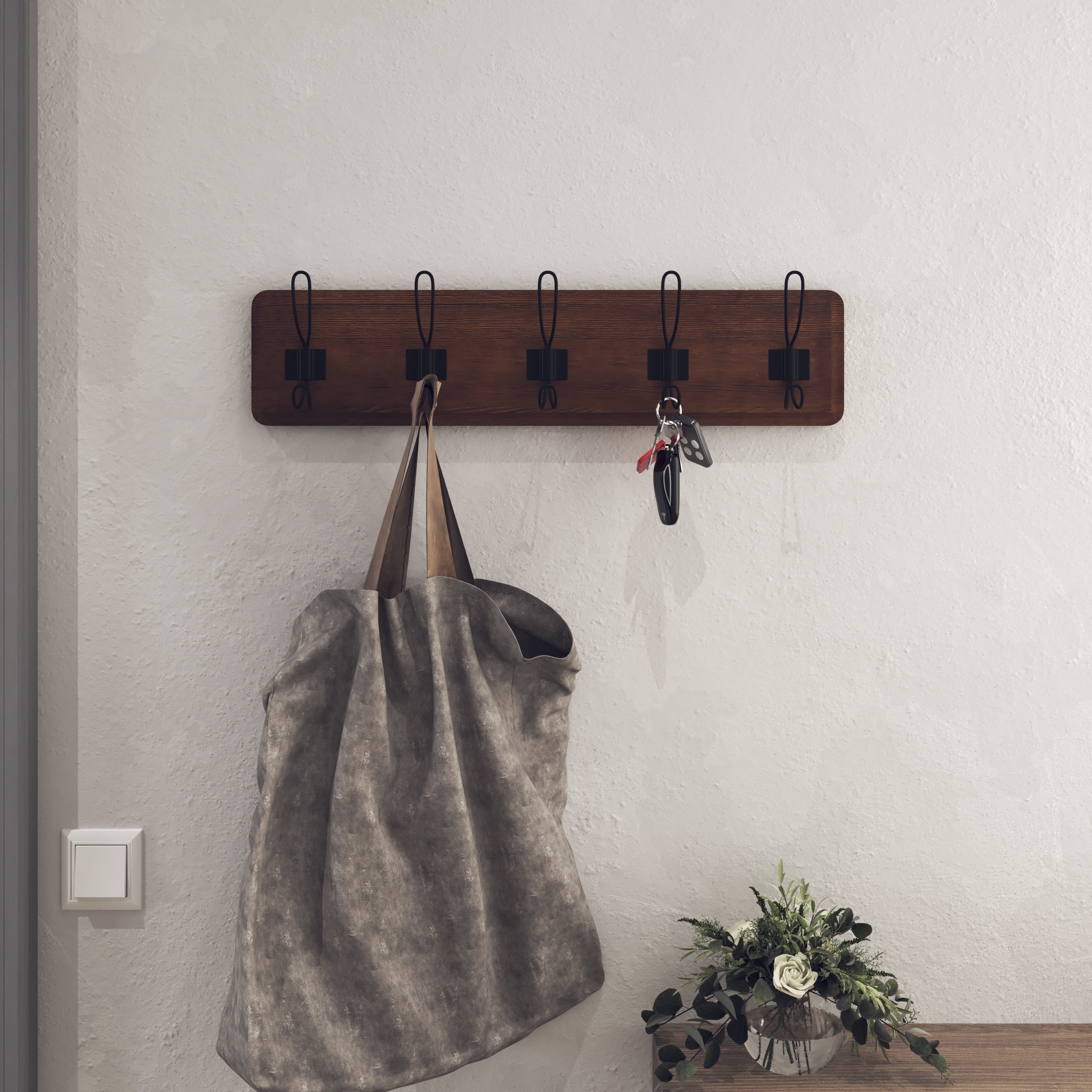 HBCY Creations Wall Mounted Shelf with Coat Hooks and Baskets, Solid Wood  Entryway Organizer Wall Shelf with Hooks - Hang Coats, Keys or Coffee Mugs