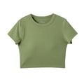thumbnail image 2 of Teen Girls Cropped Tops Built in Bras Size 14-19 Short Sleeve T-Shirts Juniors Kids Solid Crewneck Pullover Soft-Modal Athletic Workout Tees, 2 of 5