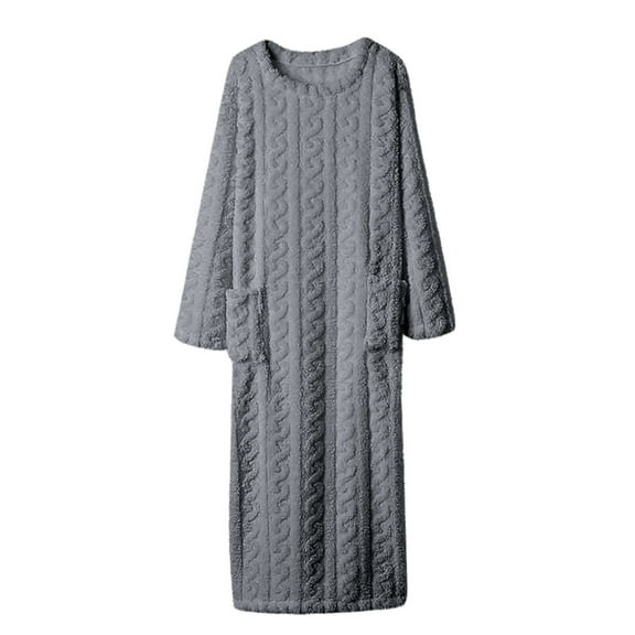 Maplenight Flannel Nightgowns for Women Fuzzy Fleece Sleepdress Loose Crew Neck Plush Warm Winter Pullover Nightdress with Pockets