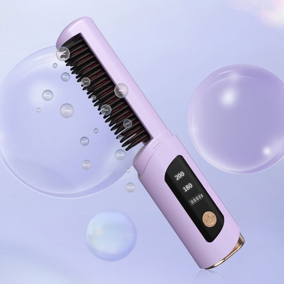 Wireless Hair Straightening Comb | Ceramic Negative Ion Portable Mini Curling Iron | USB Rechargeable 15-Stage Temperature Control | Frizz Reduction | 31mm | Fast Heat | Conditioning Splint