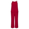 thumbnail image 4 of YI YI Women's Casual Summer Two Piece Outfits Linen Sets Cutout Halter Sleeveless Top Wide Leg Pants Matching Set 2XL Red, 4 of 9